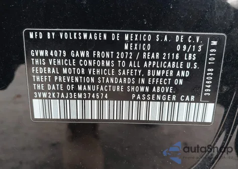 2014 Volkswagen Jetta 2.0L S from USA, damaged, VIN 3VW2K7AJ3EM374574
